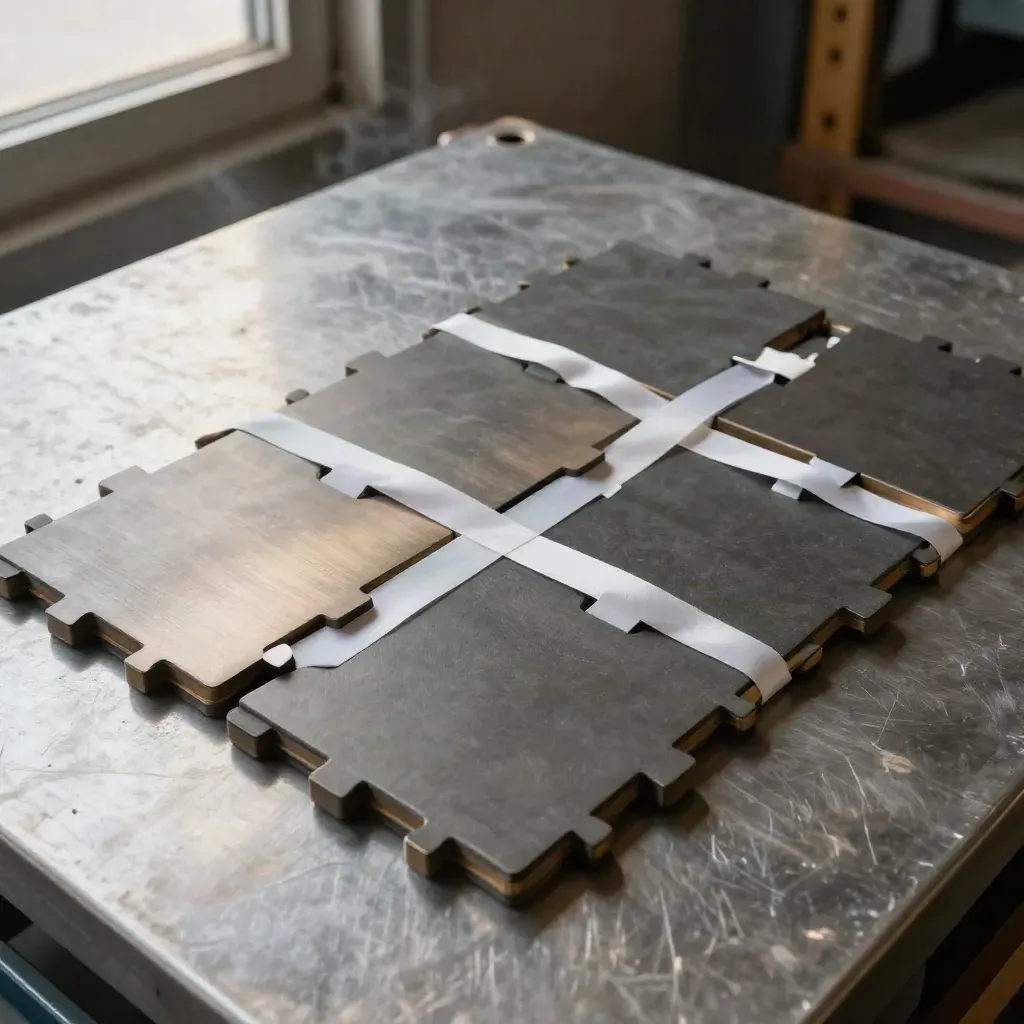 Warehouse flow kit with tiles, markers, and route ribbon on a brushed-metal dock surface.