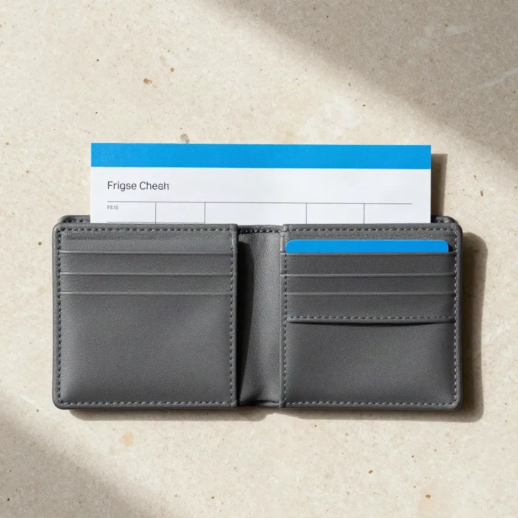 Overhead flatlay of a freight-rate check kit on pale travertine with electric-blue accents.