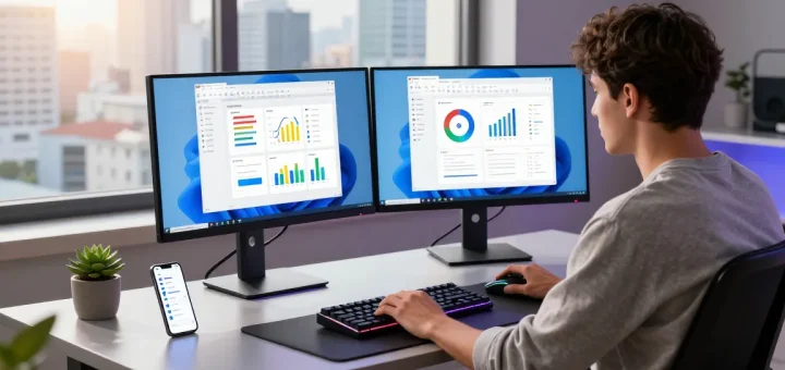 Professional using WPS Official Website applications in a modern workspace